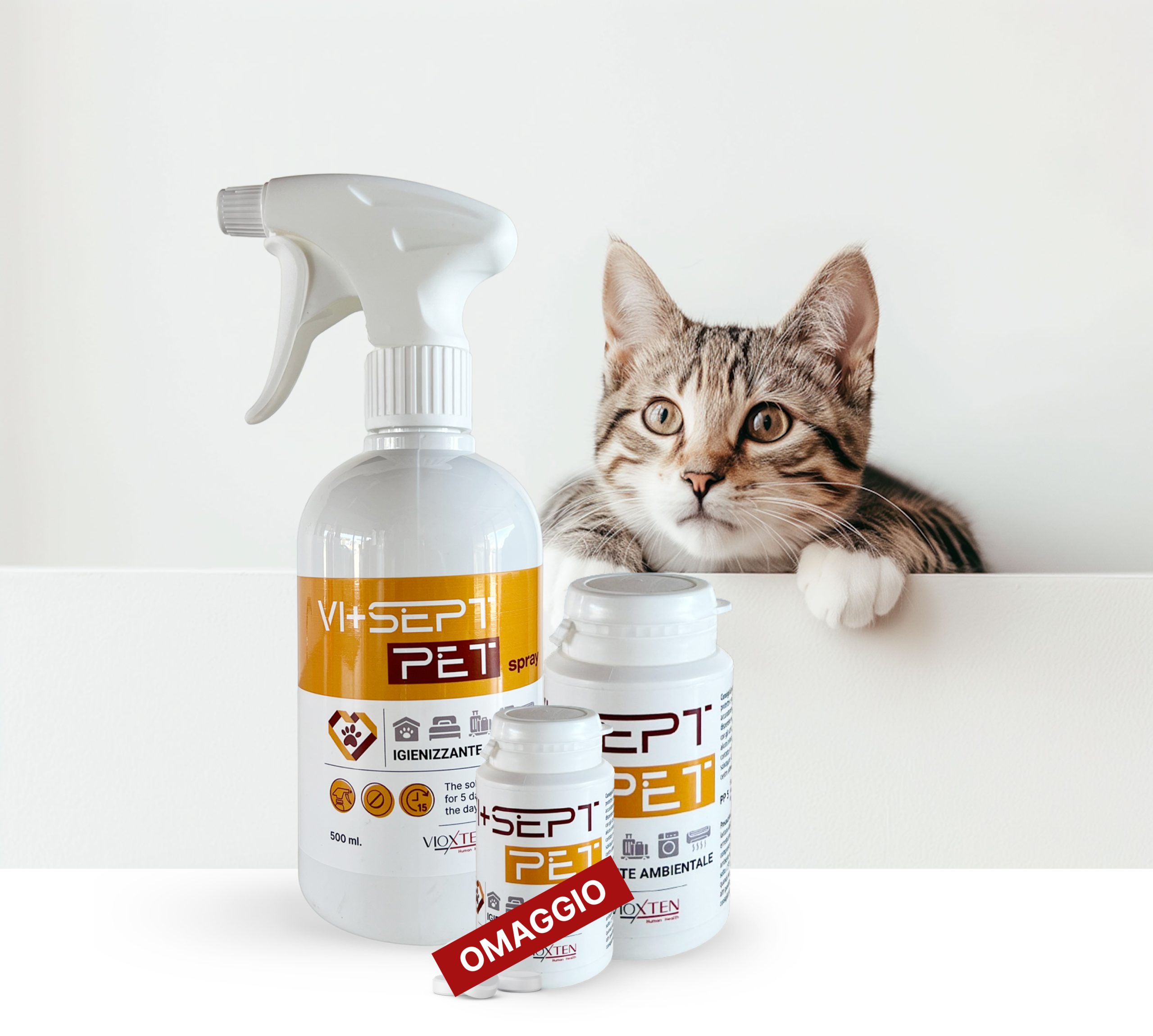 Vi+Sept PET 50 compresse, nebulizzatore da 500 ml. Igienizzante ambientale. OMAGGIO Vi+Sept PET 10 compresse