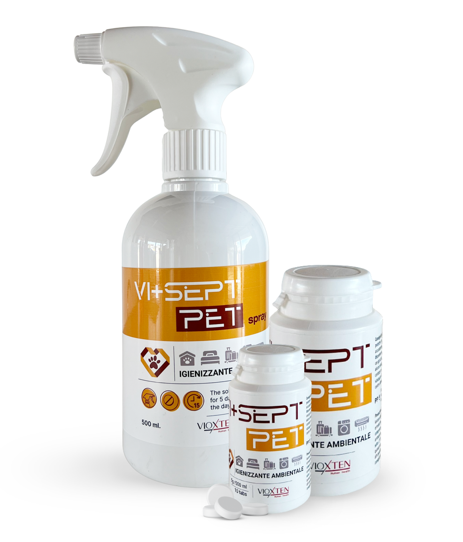 Vi+Sept PET 50 compresse, nebulizzatore da 500 ml. Igienizzante ambientale. OMAGGIO Vi+Sept PET 10 compresse - immagine 2